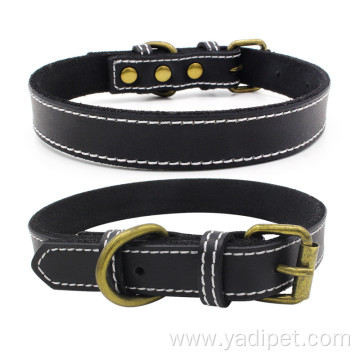 Pure cowhide pet leather collar pet collar bronze hardware accessories collar wholesale pet supplies